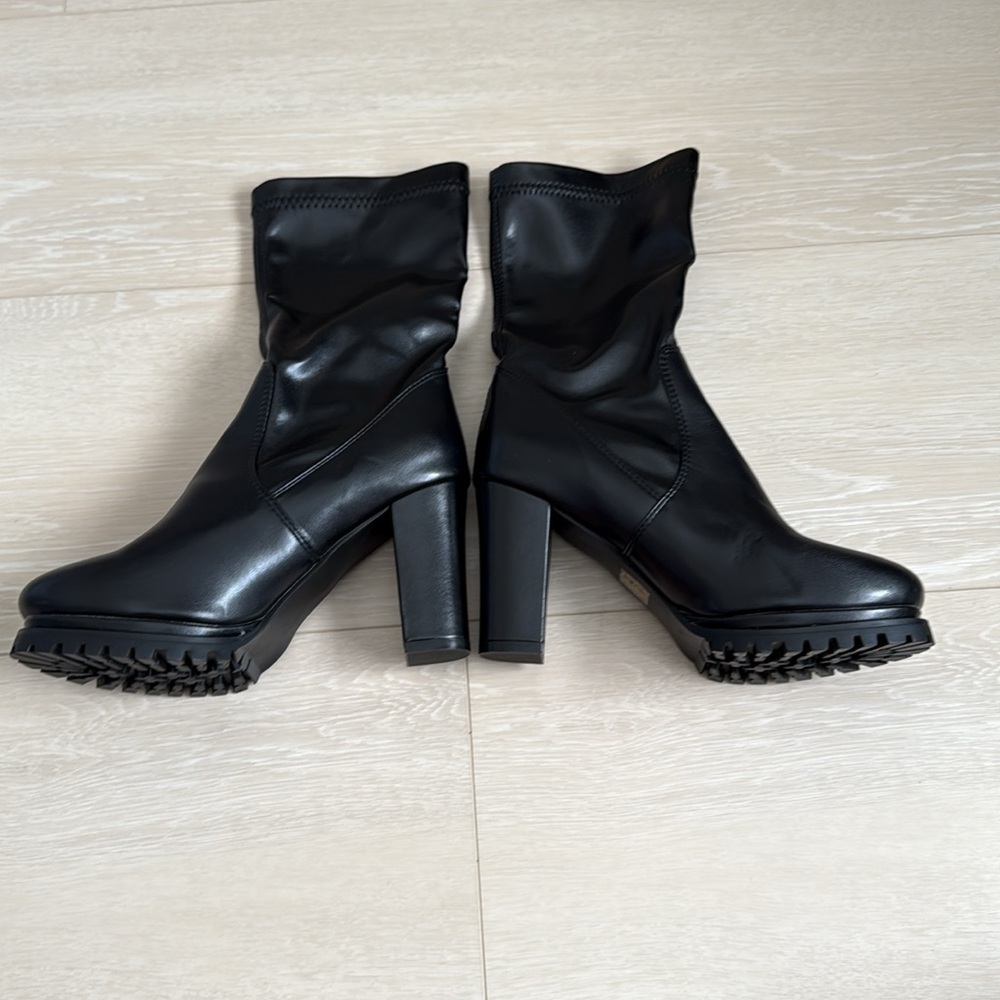 3/$10 Sleek Black Faux High Heel Boots for Women - Picture 7 of 11